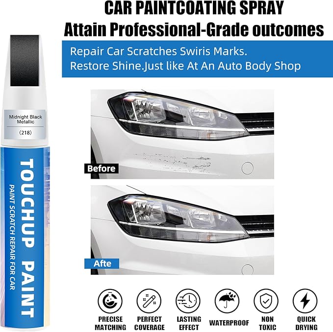 Midnight Black Metallic(218) Touch Up Paint for Toyota 2-in-1 Car Scratch Repair Pen for Rock Chips, Door Scratches & Paint Nicks Exact Color Match Quick Dry DIY Fix for RAV4 Camry Corolla