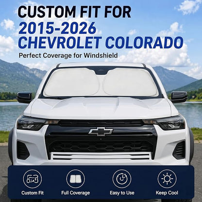 for 2015-2026 Chevy/Chevrolet Colorado Windshield Sun Shade - Foldable Windshield Cover Front Window Shade Custom Fit Colorado Accessories Sun Visor Protector Blocks UV Rays Car Accessories