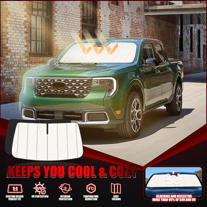 Windshield Sun Shade for Ford Maverick 2022-2025 2026, Front Window Visor Accessories, Folding Design Blocks Heat & UV Rays Maintain Cool Interior and Save Space