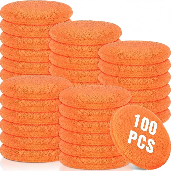 Tanlade 100 Pcs Car Detailing Microfiber Applicator Pad Wax Applicator Wash Microfiber Pads, 5 Inch Diameter (Orange)