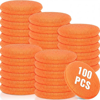 Tanlade 100 Pcs Car Detailing Microfiber Applicator Pad Wax Applicator Wash Microfiber Pads, 5 Inch Diameter (Orange)