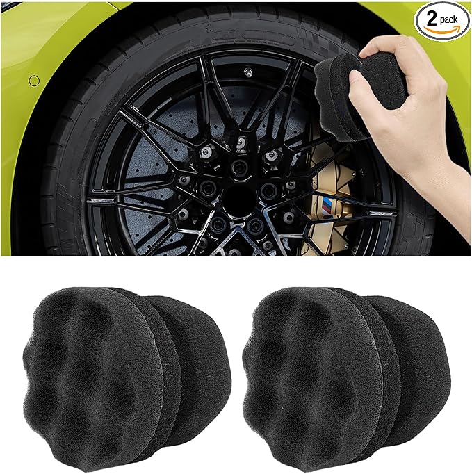 2 PCS Tire Shine Applicator, Reusable Foam Car Tire Dressing Applicator Pads with Ergonomic Design, Durable Automotive Detailing Sponge Tool for Applying Tire Shine (Black, Small)