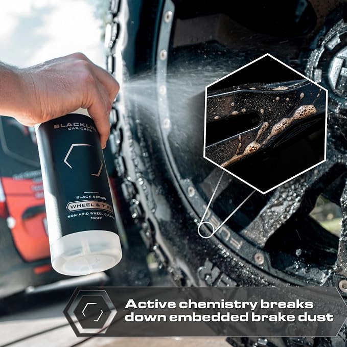 Blackline Wheel & Tire Cleaner Spray - Non-Acidic Brake Dust Remover Bug Remover & Wheel Cleaner for Cars, Trucks and More — Versatile, Fast Acting, and Safe for Most Finishes (64 Fl Oz)