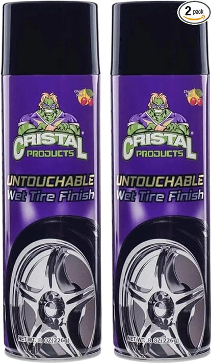 Cristal Products Untouchable Tire Shine Spray – Long-Lasting Wet Tire Finish for Deep Gloss & Protection – Waterproof Tire Shine, Easy Application, Premium Tire Cleaner Shine 8oz (2PK)