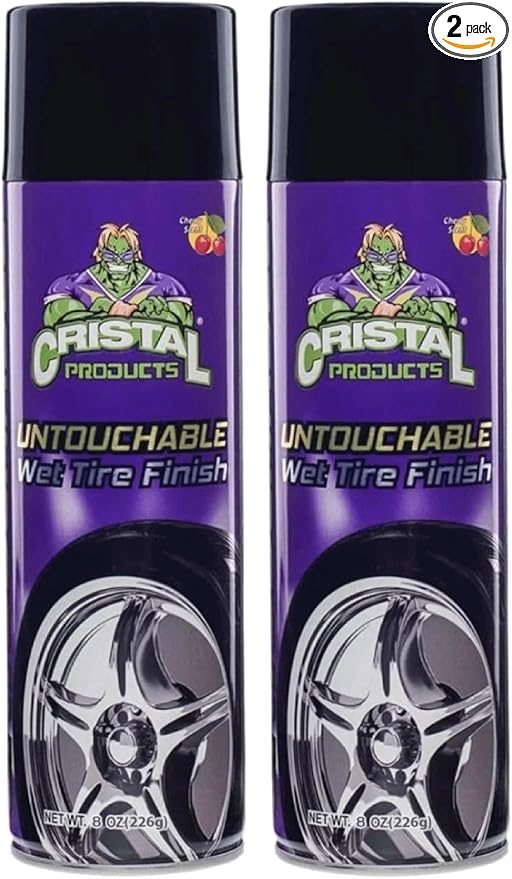 Cristal Products Untouchable Tire Shine Spray – Long-Lasting Wet Tire Finish for Deep Gloss & Protection – Waterproof Tire Shine, Easy Application, Premium Tire Cleaner Shine 8oz (2PK)