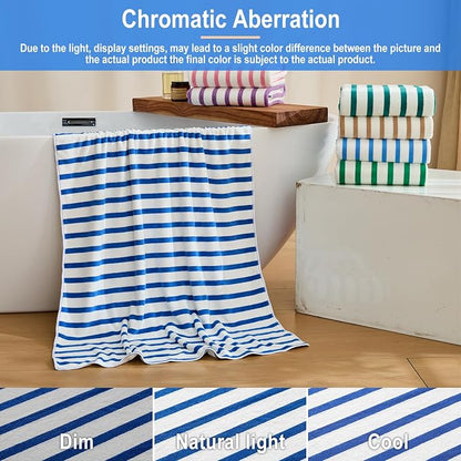 JML Microfiber Beach Towels, 6 Pack, 27" x 55", Large Bath Towel Set for Adult- Cabana Stripe - Absorbent, Quick Drying Lint-Free, No Fading for Summer Party, Pool, Sport, Yoga, Swimming, Dark Blue