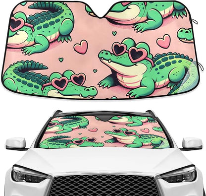 Alligator Crocodiles Pink Windshield Sun Shade Blocks UV Rays Sun Visor Protector Sunshade Accordion Folding Sun Reflector Auto for Car Truck SUV to Keep Your Vehicle Cool