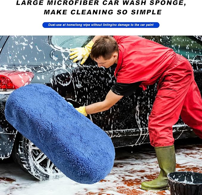 Car Wash Sponge, Large Microfiber Applicator Pad Non-Scratch Detailing Foam, Extra Absorbent Cleaning Sponge Universal Washing Supplies for Cars Trucks Motorcycles (Blue)