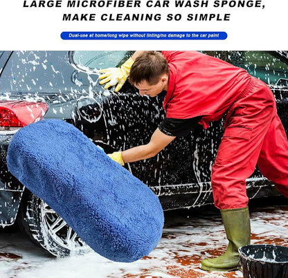 Car Wash Sponge, Large Microfiber Applicator Pad Non-Scratch Detailing Foam, Extra Absorbent Cleaning Sponge Universal Washing Supplies for Cars Trucks Motorcycles (Blue)