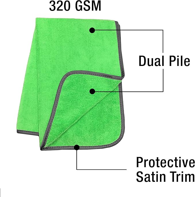 Detailer's Preference Large 320 GSM Microfiber Towels for Car Detailing, Washing, Drying, Ultra Soft Terry Weave, Scratch-Free, Lint-Free, Multi-Surface, Reusable, 16x24 Inch, 12-Pack, Green