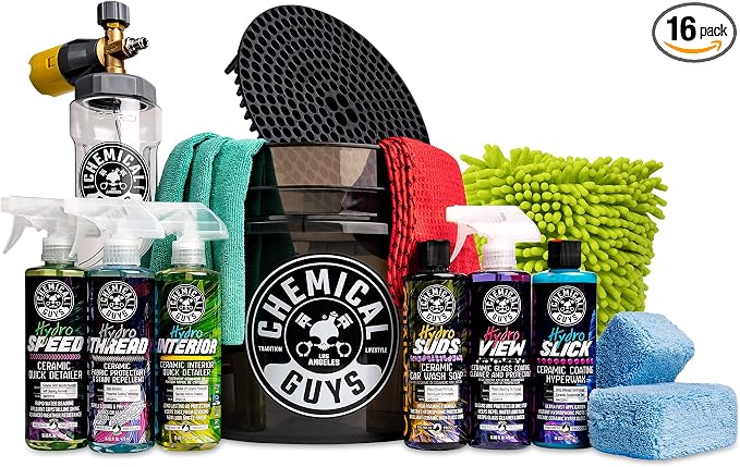Chemical Guys HOL363 16-Piece Arsenal Builder Ceramic Car Wash & Protection Kit with Big Mouth Max Release Foam Cannon, Bucket and (6) 16 oz Car Care Cleaning Chemicals (Works w/Pressure Washers)