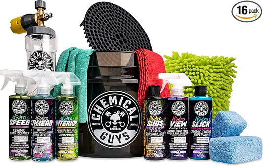 Chemical Guys HOL363 16-Piece Arsenal Builder Ceramic Car Wash & Protection Kit with Big Mouth Max Release Foam Cannon, Bucket and (6) 16 oz Car Care Cleaning Chemicals (Works w/Pressure Washers)