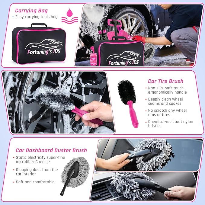 38PCS Car Detailing Kit Interior Cleaner with High Power Handheld Vacuum, Car Wash kit with Detailing Brush Set,Car Interior Detailing Kit,,Pink Car Accessories for Motorcycle,Cars,Gift for Women