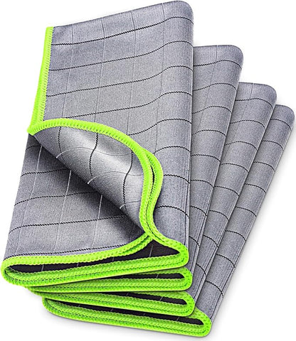 Airlab Magic Cleaning Cloth Window Glass Cleaner Carbon Microfiber Towels Kitchen Bathroom Lint Free Rags Car Wipes Drying Auto Detailing, Pack of 4, 20" x 16", Grey-Green