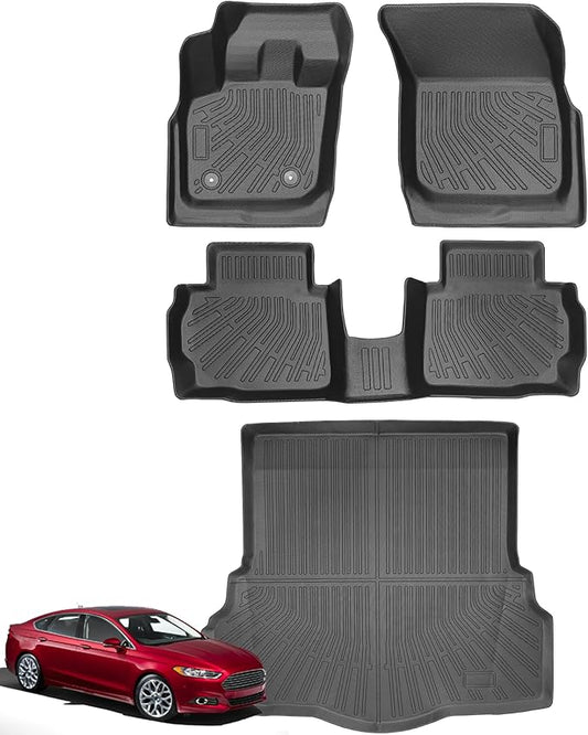 Floor Mats for Ford Fusion & Lincoln MKZ 2013-2016(Only Fit Gasoline), All-Weather TPE Cargo Liner, Waterproof Anti-Slip Mat Full Set Floor Mats, Front & 2nd Row & Trunk Mat