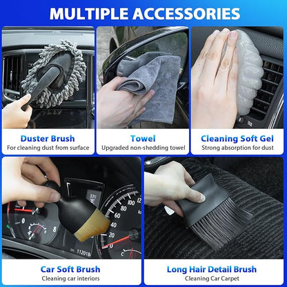 THINKWORK Car Cleaning Kit, Car Vacuum Kit, Gray Car Interior Detailing Kit with 8000PA High Power Vacuum, Including 7Pcs Detailing Brush Set and Bag