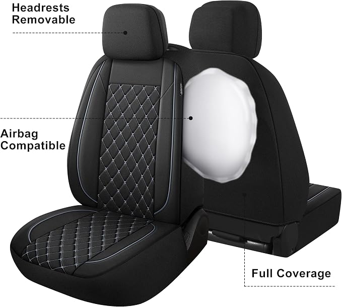 YGL Breathble Car Seat Covers Full Set,Washable Seat Covers for Cars,Premium Cloth Car Seat Protectors,Interior Covers for Cars,Sedan Van Truck SUV(Black/Gray)