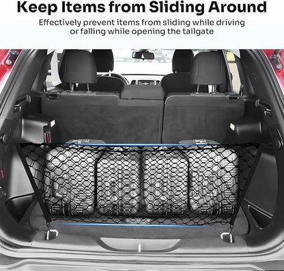 Canvcle Trunk Cargo Net for 2014-2023 Jeep Cherokee Accessories Envelope Style Mesh Trunk Net Organizer and Storage Stretchable Adjustable Elastic Nylon Rear Cargo Netting with Hooks