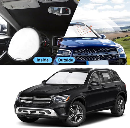 TINGLU Sun Shade for Mercedes Benz GLC 2016-2022 Accessories Windshield Sun Shade Window Shade UV Rays Protection Sun Visor Cover with Steering Wheel Sunshade Storage Bag