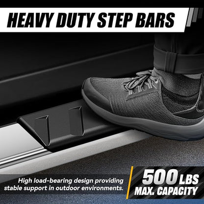 Auto Dynasty Flat Running Boards Compatible with 2009-2024 Dodge Ram 1500 Truck Extended/Quad Cab, Stainless Steel Side Step Rail Nerf Bars, 5" Step Bars, Polished Chrome