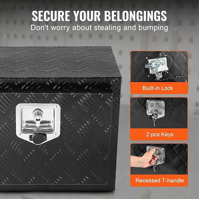 VEVOR Underbody Truck Box, 24" x 17" x 18", Heavy Duty Aluminum Diamond Plate Tool Box with Lock and Keys, Waterproof Trailer Storage Box with T-Handle Latch for Truck, Van, Trailer