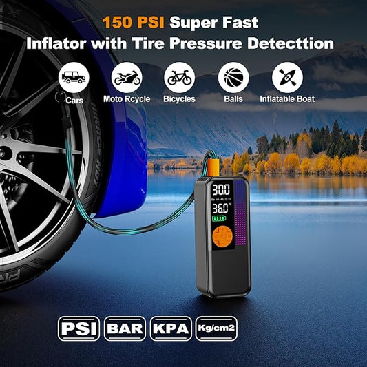 Jump Starter with Air Compressor,5500A Portable Car Battery Booster(All Gas & 10L Diesel) with 150PSI Cordless Auto Tire Inflator,15V Portable Car Battery Jump Starter Box with LCD Display LED Light