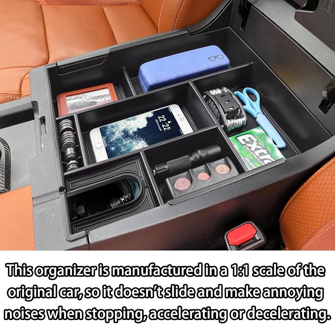 RUNROAD Center Console Organizer Full Cover Tray Compatible with Toyota Tundra 2014-2020 2021 Accessories, ABS Coin Holder Secondary Storage Box Insert Armrest Console Tray, Black