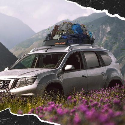 Mockins XL Extendable Roof Rack Cargo Carrier for Top of Vehicle Storage | 84"x39"x6" 250 Lbs Capacity Weatherproof Steel Roof Basket | Heavy Duty Car & SUV Rooftop Cargo Carrier Set w/ Straps & Net