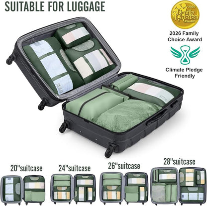 Veken 8 Set Packing Cubes for Travel Essentials,Anti-Wrinkle Buckled Suitcase Organizer for Shoe & Toiletry Bag,Carry On Luggage Bag with 99+ Count Mesh Holes for Airplane & College Dorm Accessories