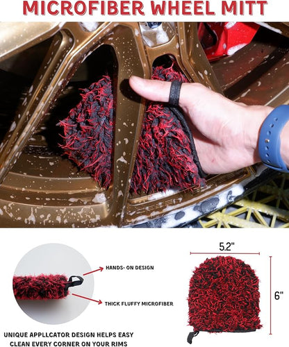 oesee 7PCS Car Wheel Rims Detail Cleaning PRO Wash Kit, Wheel Wash Mitt, Tire Brush, 2PCS Soft Wheels Brush, Detailing Brush, and Tire Dressing Pads, Microfiber Dry Towel Scratch-Free Cleaning
