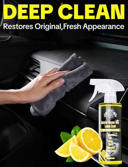 Kingvo Car Interior Cleaner Spray, Multipurpose Leather Seat Cleaner Upholstery Car Cleaning Kit Auto Dashboard Vinyl Detailing Supplies Kit,Lemon Scent