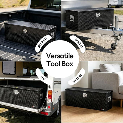 FORWODE 48 Inch Aluminum Truck Tool Box Lockable Truck Bed Tool Box Waterproof Truck Bed Storage Box with Gas Struts & Side Handle Truck Tool Chest for Pickup, Truck Bed, RV, Trailer & Garage (Black)