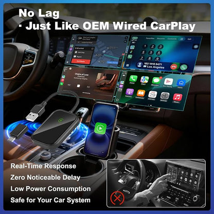 Wireless CarPlay Adapter for iPhone, Apple CarPlay Wireless Adapter USB-C, Bluetooth Connection, Auto-Switch for Multiple iPhones, Fast & Stable, iOS 10+ (Stealth Black)