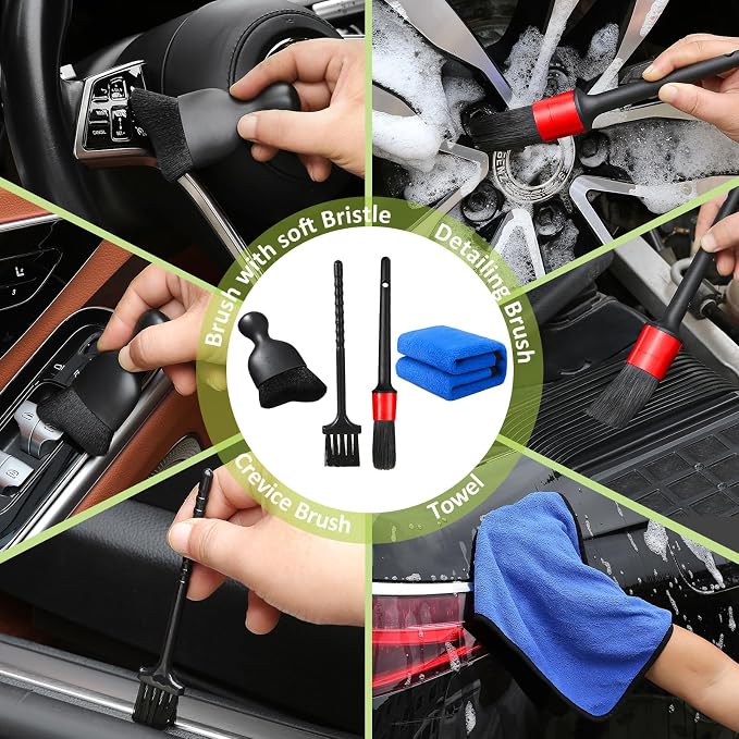 Qydipclin 10pcs Windshield Cleaning Tool Inside Car Window Cleaner Wash Kit with 4 Reusable Microfiber Pads 1 Spray Bottle and Extendable Handle Interior Auto Glass Wiper Kit, Multicolor