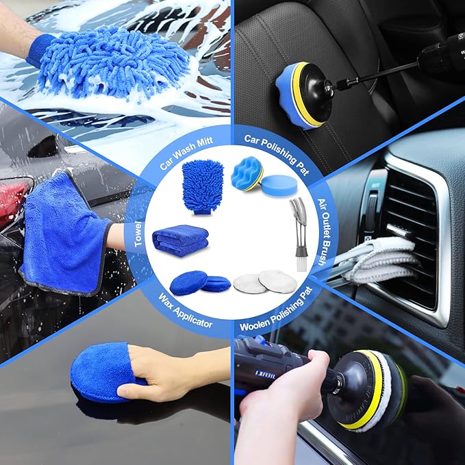 TTRCB 27Pcs Car Detailing Kit, Car Cleaning Kit, Car Detailing Brush Set, Drill Brush Set, Car Detailing Brushes, Car Wash Kit, Car Accessories, Car Cleaning Supplies for Interior, Exterior, Wheels