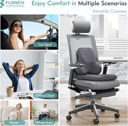 FLORICH Car Seat Cushion and Lumbar Support Pillow for Office Chair Car, Ergonomic Memory Foam, Relieves Back Sciatica Pain, Pressure-Relieving Back Support for Car, Office Chair & Wheelchair – Gray