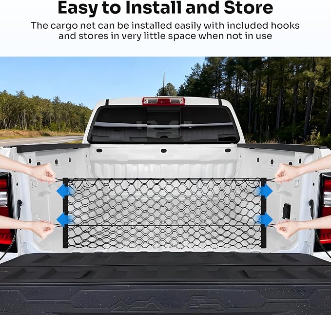 Canvcle Trunk Bed Cargo Net for 2023-2025 2026 Chevy Colorado & GMC Canyon Accessories Envelope Style Mesh Trunk Net Colorado Adjustable Elastic Nylon Rear Canyon Cargo Net with Hooks