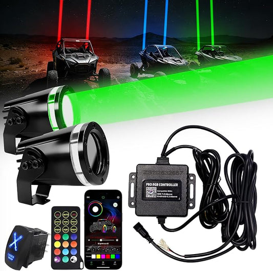 2PCS Upgraded Whipless LED Laser Whip Lights for Side-by-Side/UTV/ATV/Trucks, Ultra-Bright Focused Beam, RGBW Off-Road Lights with APP/Remote/Rocker Switch, IP68 Waterproof 12V DC