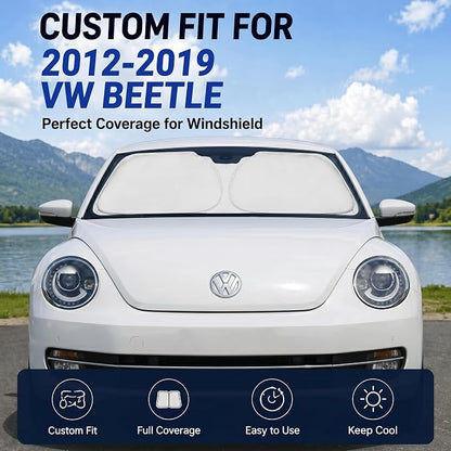 Custom Fit Windshield Sun Shade for Volkswagen VW Beetle 2012-2019 | Custom Fit, Double-Layer Heat Insulation, Reinforced Frame, No Sagging, Easy Fold & Storage