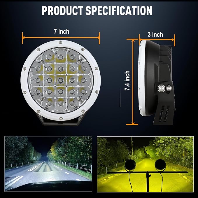 BIGLION.X 7Inch Driving Lights Spotlights Pair 210W 32000LM Round LED Spot Off Road Lights Marine Light Bar Amber Fog Headlights 12V 24V for Pickup Trucks ATV UTV Car UTE 4WD Boat