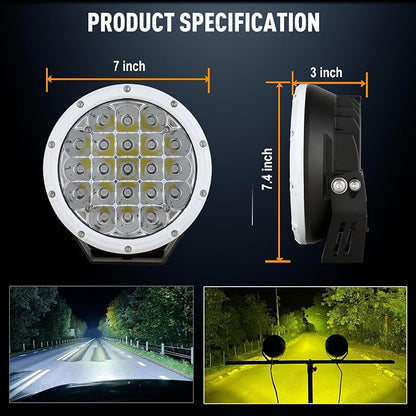 BIGLION.X 7Inch Driving Lights Spotlights Pair 210W 32000LM Round LED Spot Off Road Lights Marine Light Bar Amber Fog Headlights 12V 24V for Pickup Trucks ATV UTV Car UTE 4WD Boat