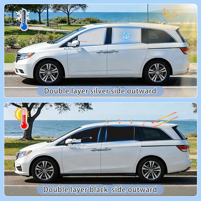 ZATOOTO Car Window Shades for Honda Odyssey 2020-2024, 4 Pcs Magnetic Car Window Covers, 100% UV Protection Foldable Privacy Curtains Side Window Sun Shade for Baby Breastfeeding Sleeping Camping