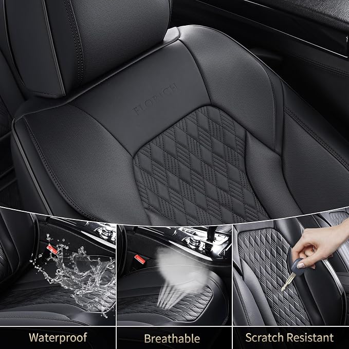 FLORICH Seat Covers, Car Seat Covers Full Set, Luxury Nappa Leather Seat Covers, Breathable and Waterproof Car Seat Protector 5 Seat, Automotive Seat Covers Universal Fit for Most Cars-Black