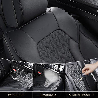 FLORICH Seat Covers, Car Seat Covers Full Set, Luxury Nappa Leather Seat Covers, Breathable and Waterproof Car Seat Protector 5 Seat, Automotive Seat Covers Universal Fit for Most Cars-Black
