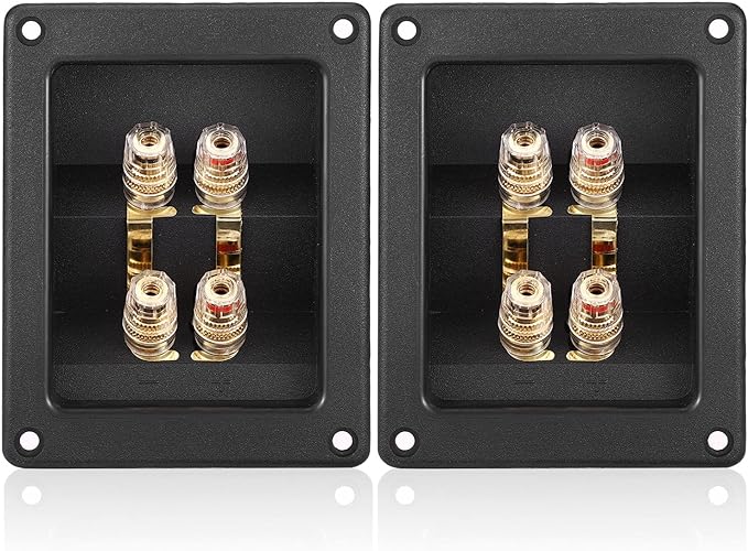 Facmogu 2PCS Rectangle 4-Way Speaker Terminal Box, Gold-Plated Binding Post Terminal Cable Connector for DIY Applications, Terminal Cups with 2 Pairs Banana Plug Socket Connector & 4PCS Screws