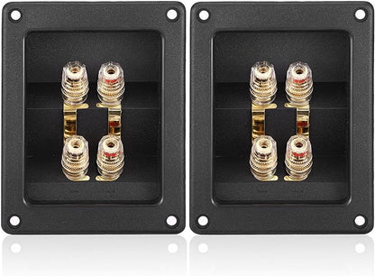 Facmogu 2PCS Rectangle 4-Way Speaker Terminal Box, Gold-Plated Binding Post Terminal Cable Connector for DIY Applications, Terminal Cups with 2 Pairs Banana Plug Socket Connector & 4PCS Screws