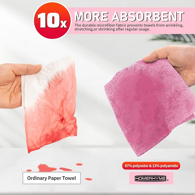 Microfiber Cleaning Cloth Roll, 75 Pack Tear Away Microfiber Towel, Reusable Washable Shop Towels, Lint Free Cleaning Rags for Car Home Kitchen Garage & Automotive 11.5"x11.5" Pink