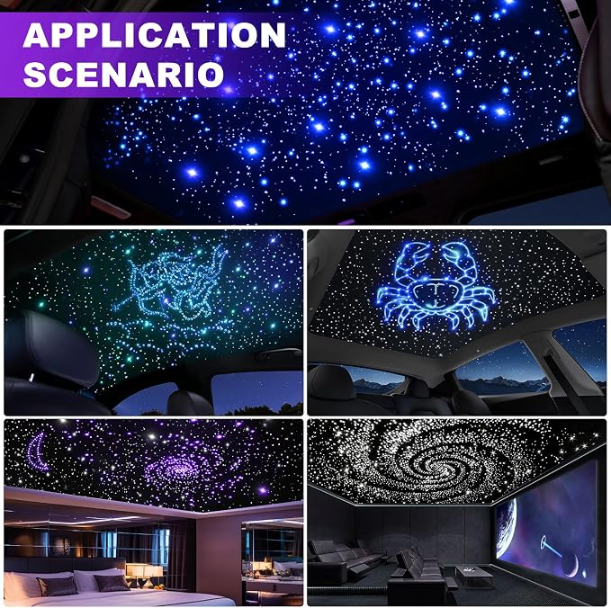 Car Starlight Headliner Kit, Twinkle & Sound Activated RGBW 16W 600pcs*0.02in*9.8ft Fiber Optic Starlight Kit with APP& Remote Controlled, Star Lights for Ceiling Car Roof/Home Decor