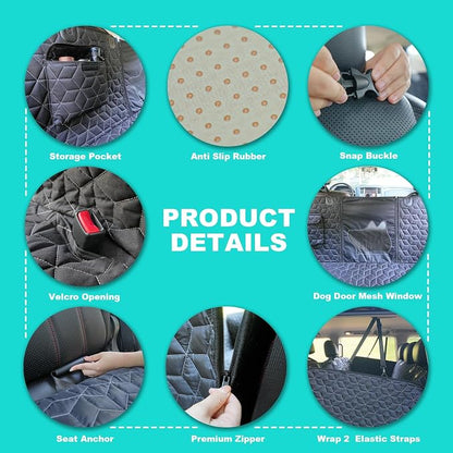 Meginc Dog Car Seat Cover for Back Seat, 60" Waterproof Dog Car Hammock with Mesh Window and Side Flaps, 600D Oxford Fabric Pet Seat Protector for Cars, SUVs & Mid-Size Trucks, Black