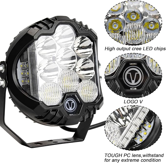 7 Inch Round Offroad Light - PSLER Driving Light Off Road 28W 5000LM Spot Flood Combo Work Light IP67 with DRL for Wrangler Pickup SUV ATV UTV Cart Trucks 4x4 F150（White）